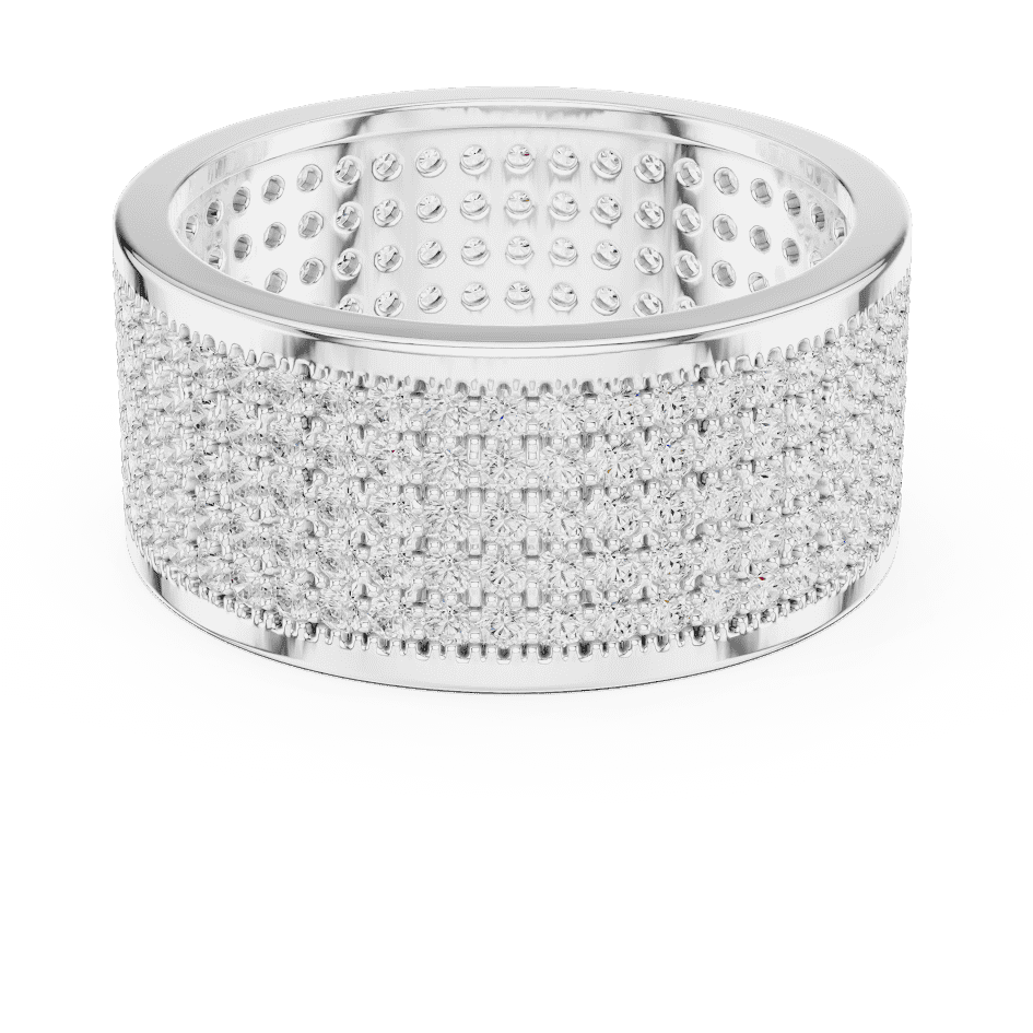 Luxury diamond pavé band ring featuring multiple rows of sparkling round diamonds on a wide polished band by Aortas Jewels.