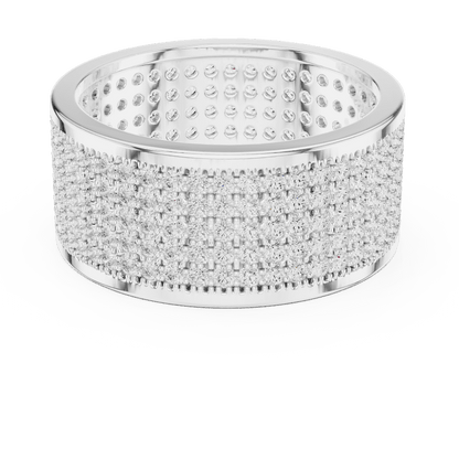 Luxury diamond pavé band ring featuring multiple rows of sparkling round diamonds on a wide polished band by Aortas Jewels.