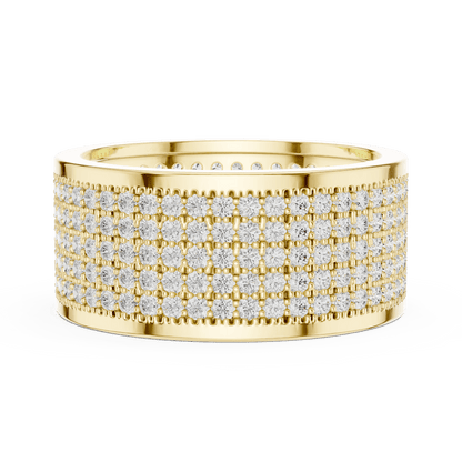 Luxury diamond pavé band ring featuring multiple rows of sparkling round diamonds on a wide polished band by Aortas Jewels.