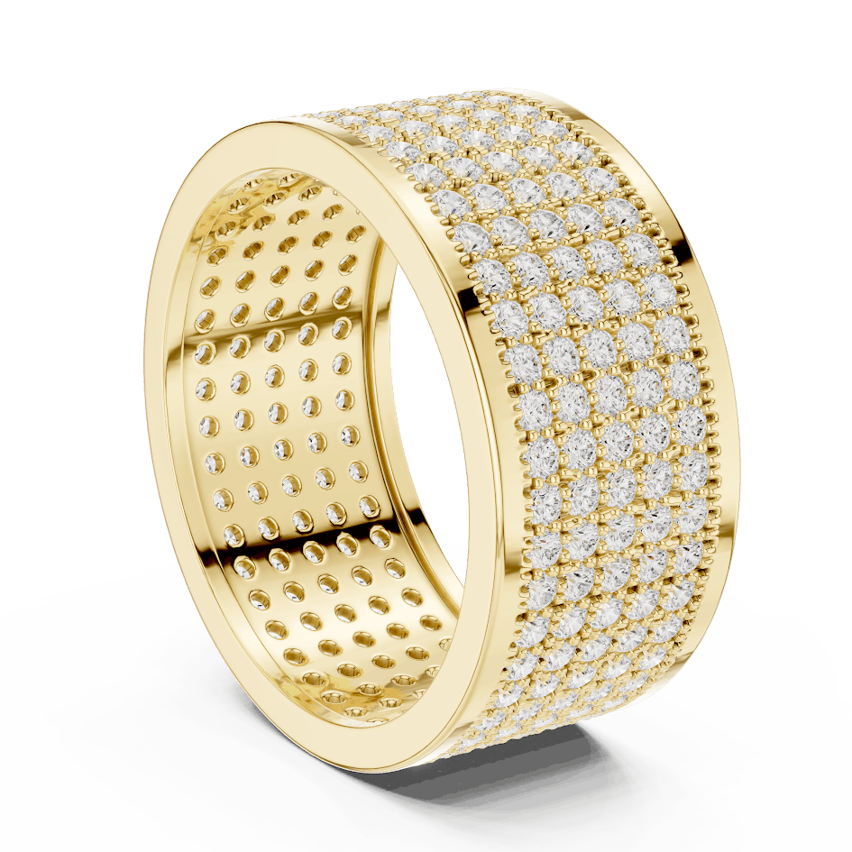 Luxury diamond pavé band ring featuring multiple rows of sparkling round diamonds on a wide polished band by Aortas Jewels.