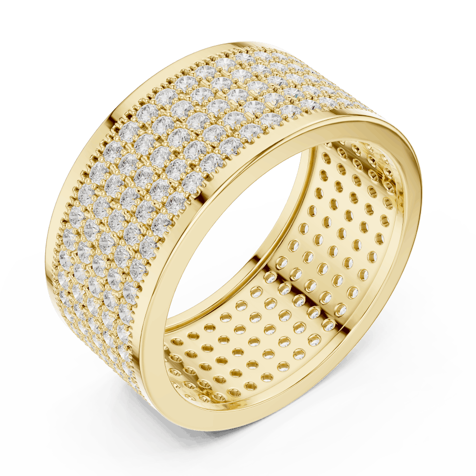 Luxury diamond pavé band ring featuring multiple rows of sparkling round diamonds on a wide polished band by Aortas Jewels.