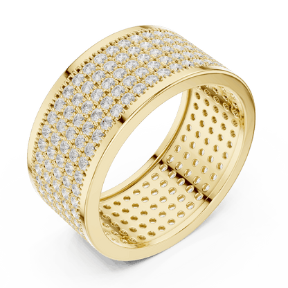 Luxury diamond pavé band ring featuring multiple rows of sparkling round diamonds on a wide polished band by Aortas Jewels.