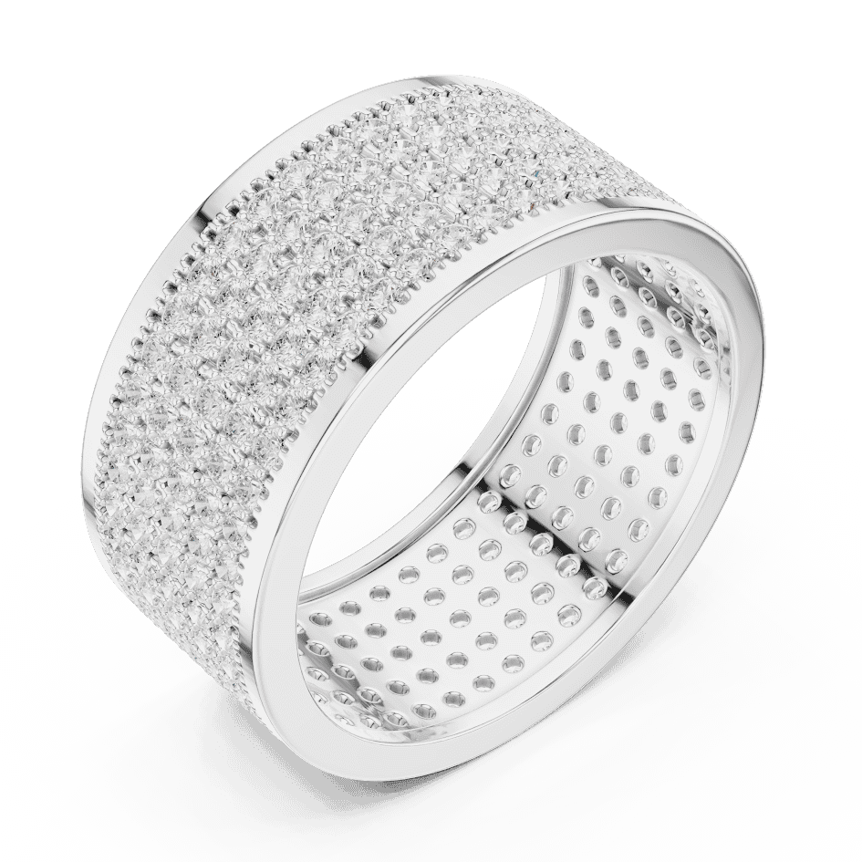 Luxury diamond pavé band ring featuring multiple rows of sparkling round diamonds on a wide polished band by Aortas Jewels.