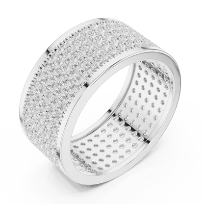 Luxury diamond pavé band ring featuring multiple rows of sparkling round diamonds on a wide polished band by Aortas Jewels.