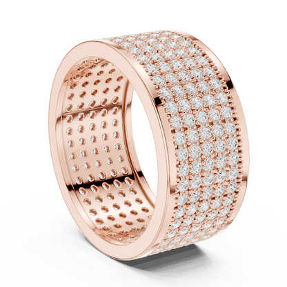 Luxury diamond pavé band ring featuring multiple rows of sparkling round diamonds on a wide polished band by Aortas Jewels.