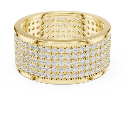 Luxury diamond pavé band ring featuring multiple rows of sparkling round diamonds on a wide polished band by Aortas Jewels.