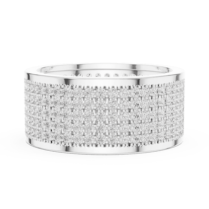 Luxury diamond pavé band ring featuring multiple rows of sparkling round diamonds on a wide polished band by Aortas Jewels.