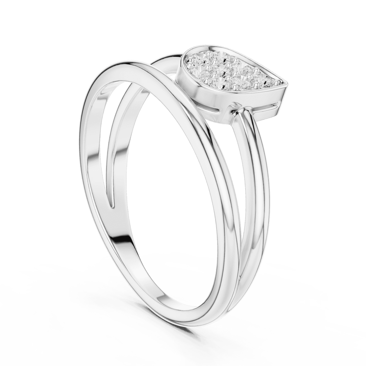 Marquise Cluster Diamond Ring featuring a marquise-shaped cluster of round diamonds on a sleek split-style polished band by Aortas Jewels.