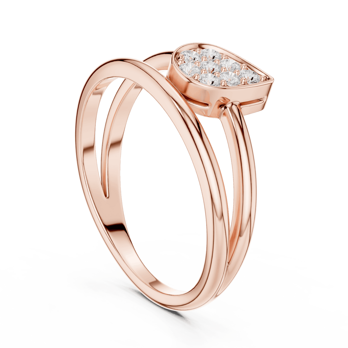 Marquise Cluster Diamond Ring featuring a marquise-shaped cluster of round diamonds on a sleek split-style polished band by Aortas Jewels.