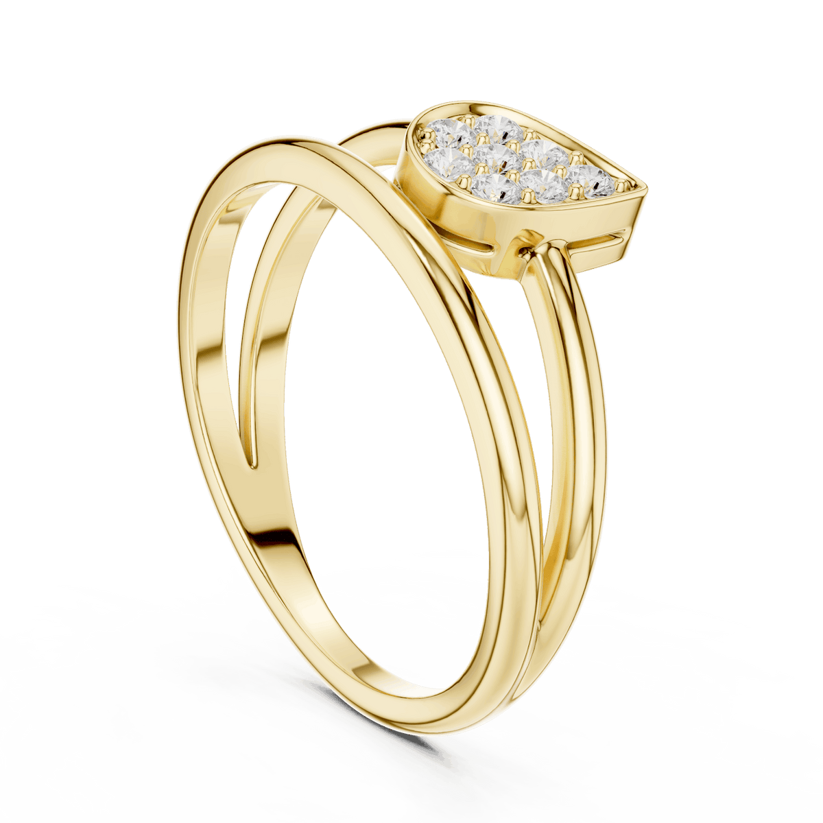 Marquise Cluster Diamond Ring featuring a marquise-shaped cluster of round diamonds on a sleek split-style polished band by Aortas Jewels.