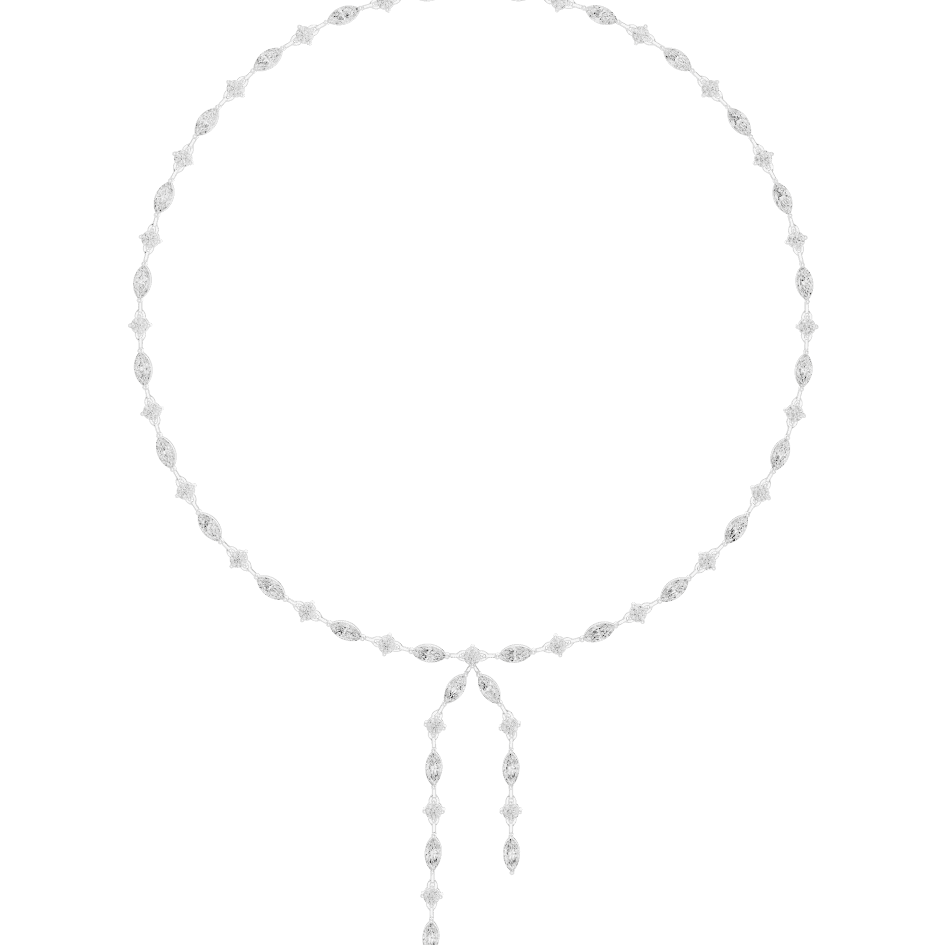 Marquise Diamond Bow Drop Necklace featuring alternating marquise-shaped links, a bow-inspired centerpiece, and elegant cascading drop accents by Aortas Jewels.