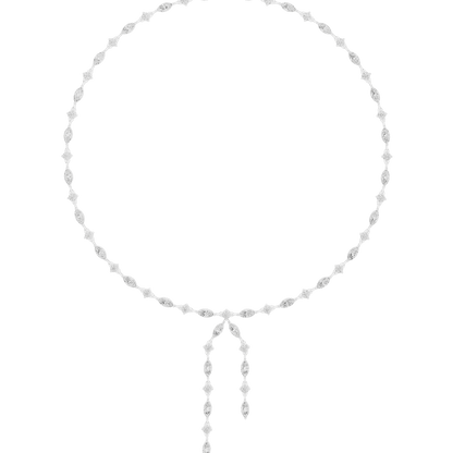 Marquise Diamond Bow Drop Necklace featuring alternating marquise-shaped links, a bow-inspired centerpiece, and elegant cascading drop accents by Aortas Jewels.