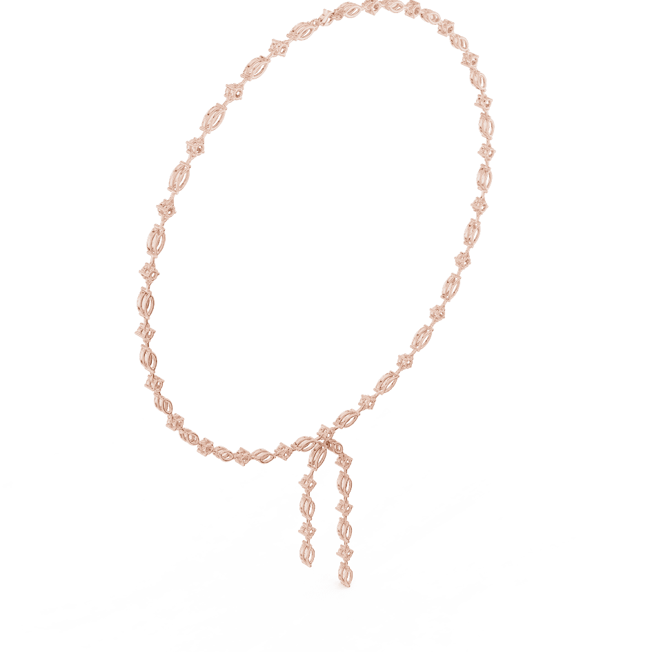 Marquise Diamond Bow Drop Necklace featuring alternating marquise-shaped links, a bow-inspired centerpiece, and elegant cascading drop accents by Aortas Jewels.