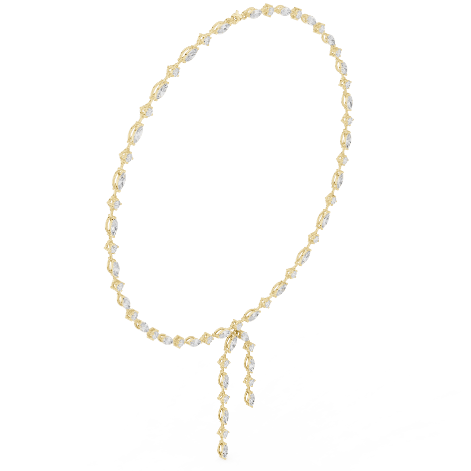 Marquise Diamond Bow Drop Necklace featuring alternating marquise-shaped links, a bow-inspired centerpiece, and elegant cascading drop accents by Aortas Jewels.