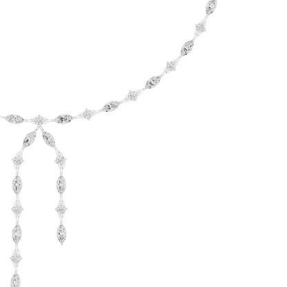 Marquise Diamond Bow Drop Necklace featuring alternating marquise-shaped links, a bow-inspired centerpiece, and elegant cascading drop accents by Aortas Jewels.