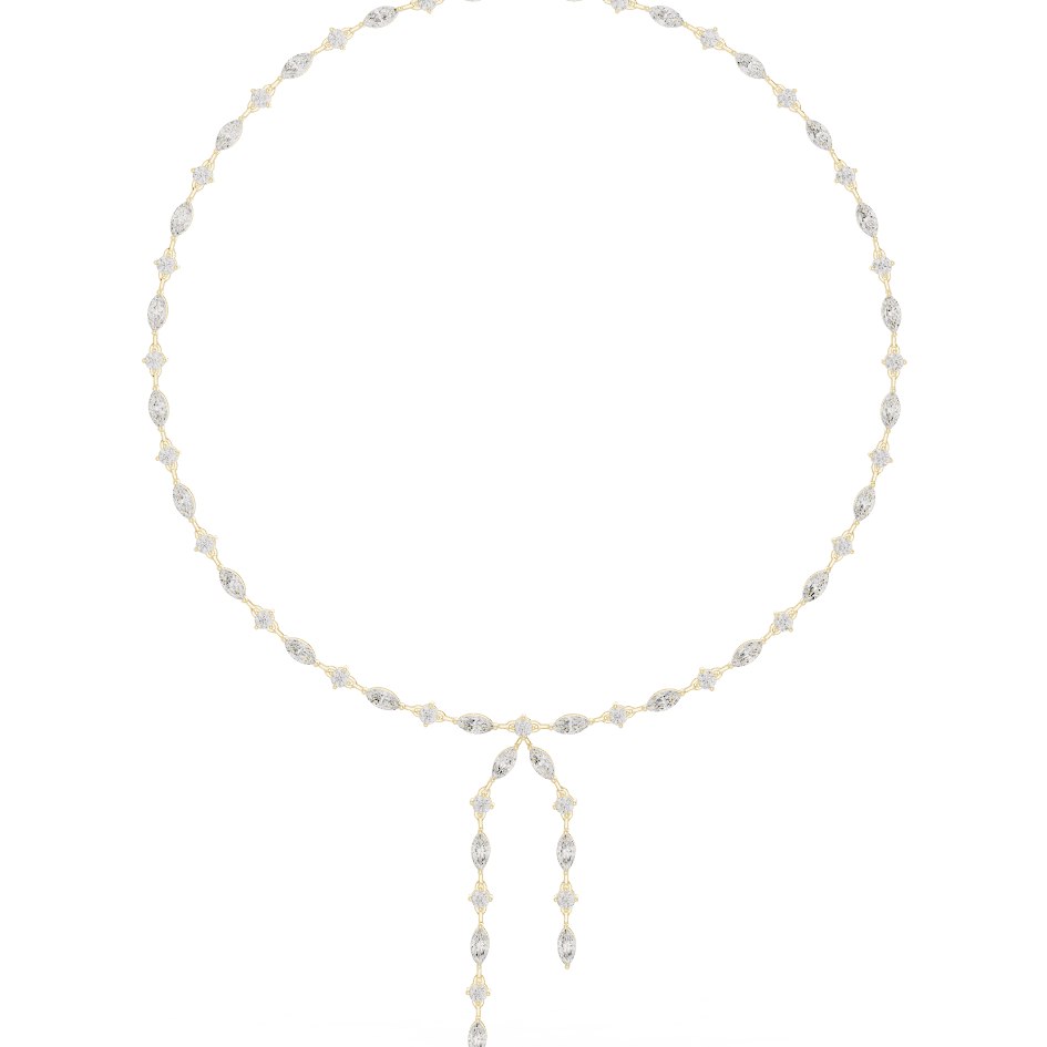Marquise Diamond Bow Drop Necklace featuring alternating marquise-shaped links, a bow-inspired centerpiece, and elegant cascading drop accents by Aortas Jewels.