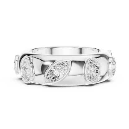 Marquise diamond eternity band ring featuring alternating marquise and round brilliant stones on a polished band by Aortas Jewels.