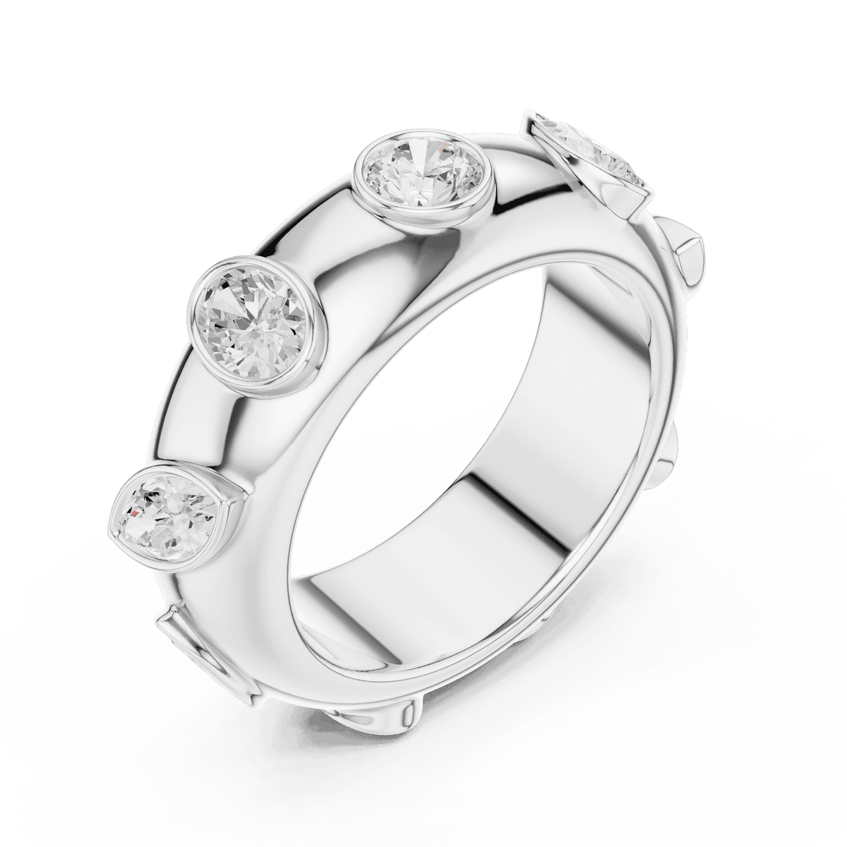 Marquise diamond eternity band ring featuring alternating marquise and round brilliant stones on a polished band by Aortas Jewels.