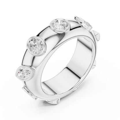 Marquise diamond eternity band ring featuring alternating marquise and round brilliant stones on a polished band by Aortas Jewels.
