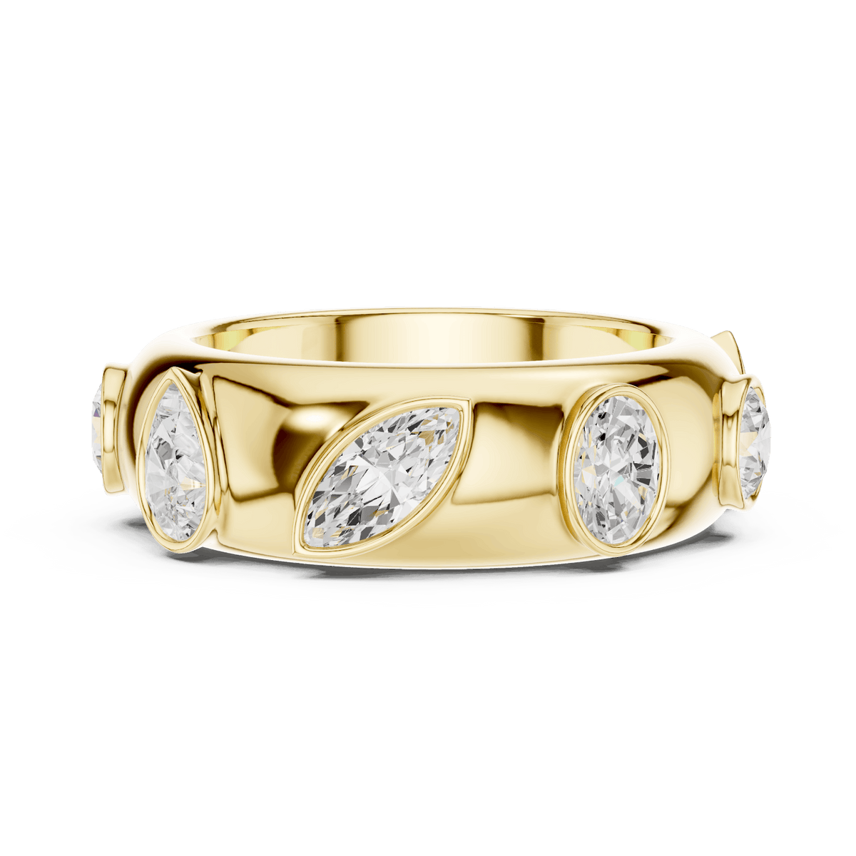 Marquise diamond eternity band ring featuring alternating marquise and round brilliant stones on a polished band by Aortas Jewels.