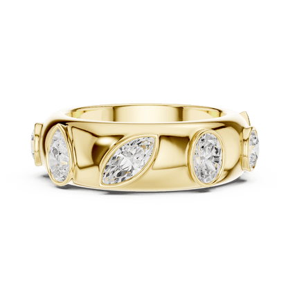 Marquise diamond eternity band ring featuring alternating marquise and round brilliant stones on a polished band by Aortas Jewels.
