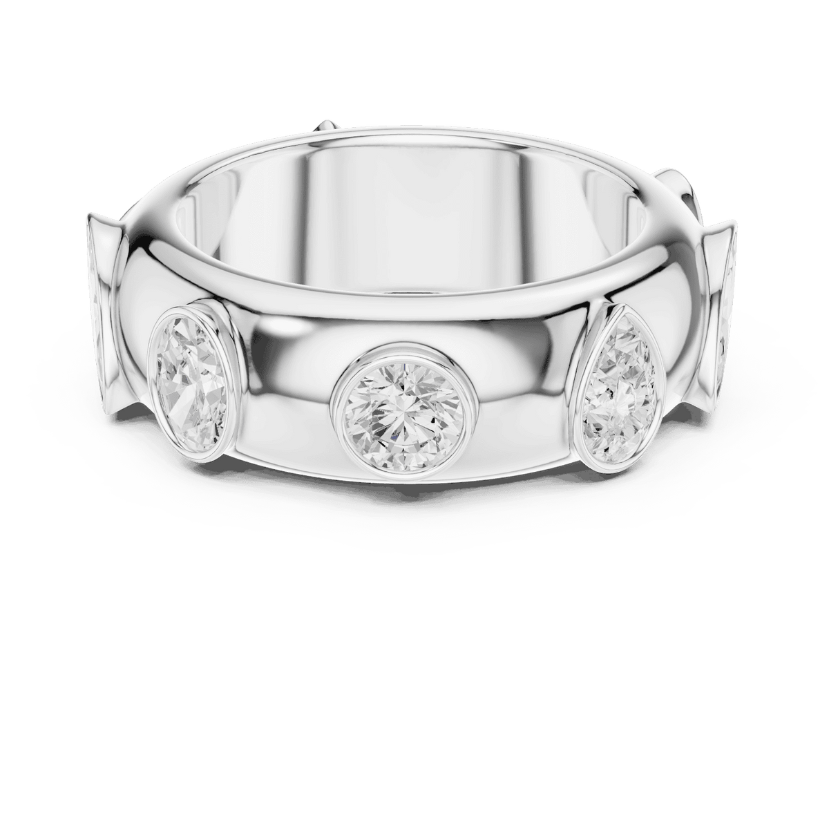 Marquise diamond eternity band ring featuring alternating marquise and round brilliant stones on a polished band by Aortas Jewels.