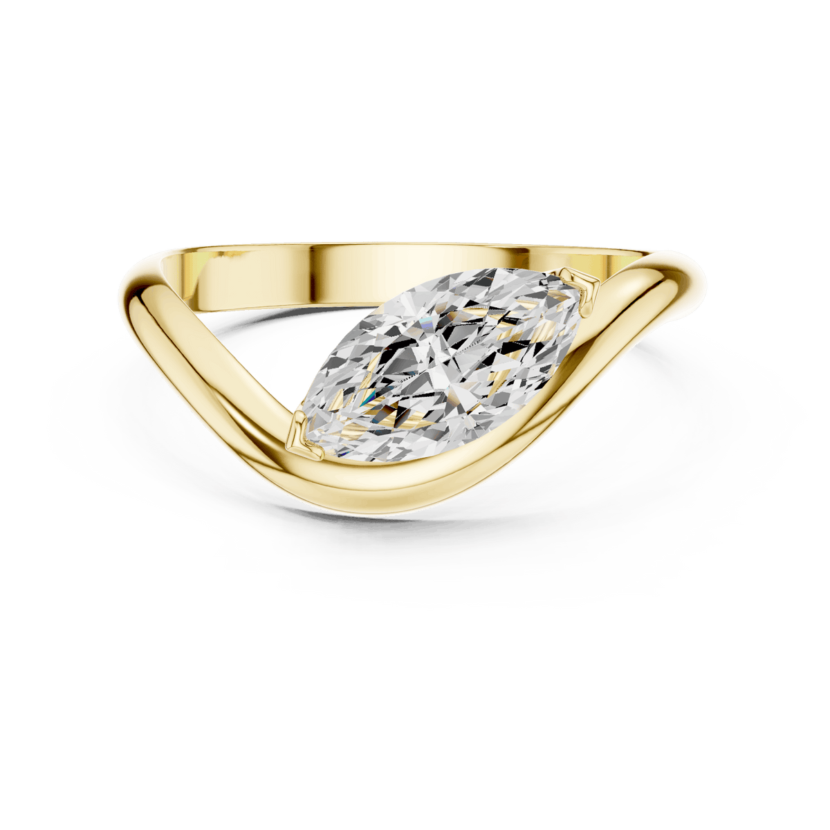 Marquise solitaire diamond ring featuring an elegant marquise-cut center stone on a sleek polished band by Aortas Jewels.