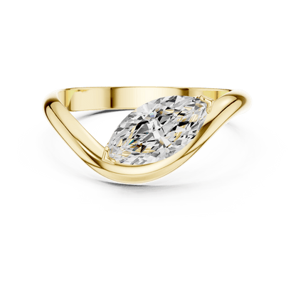 Marquise solitaire diamond ring featuring an elegant marquise-cut center stone on a sleek polished band by Aortas Jewels.