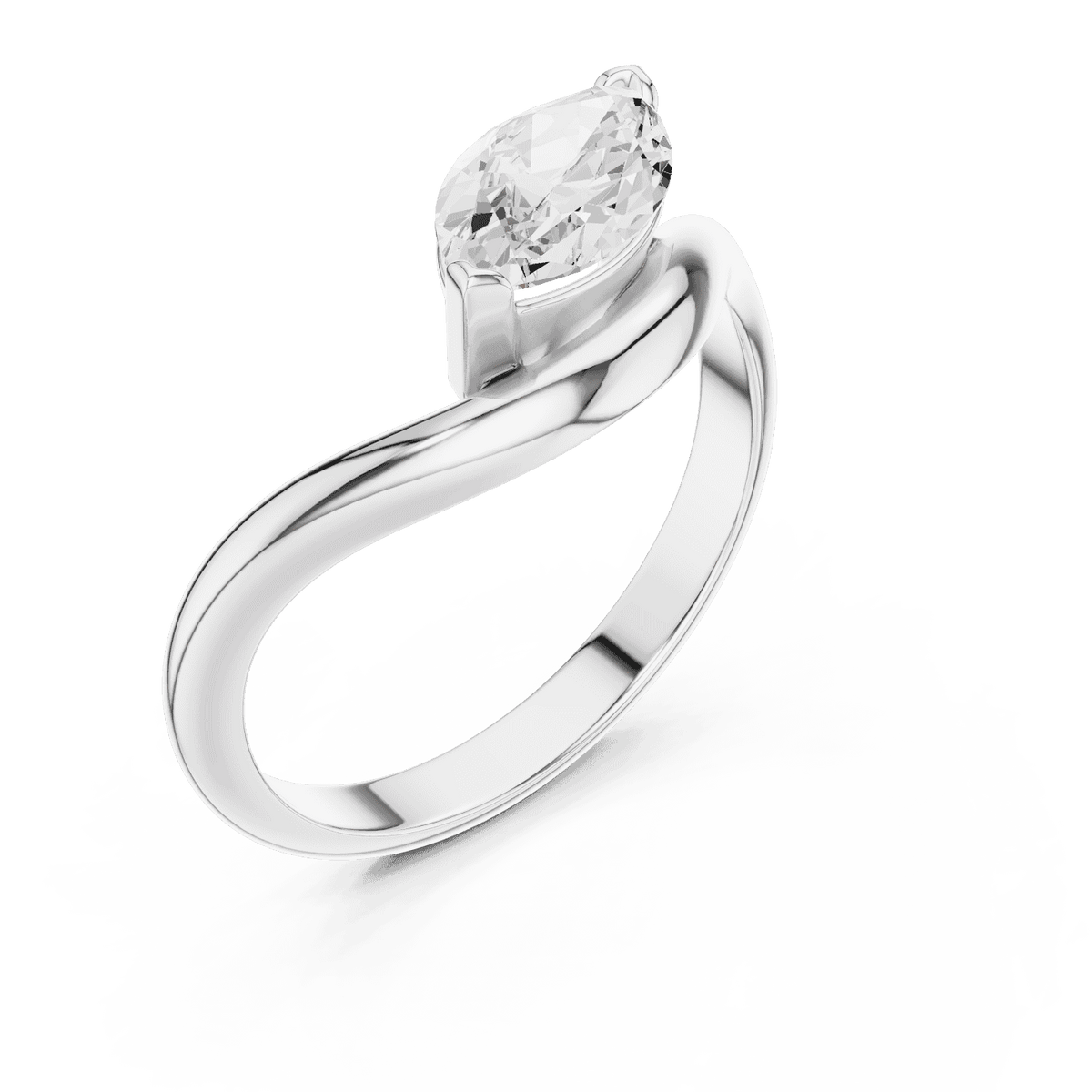 Marquise solitaire diamond ring featuring an elegant marquise-cut center stone on a sleek polished band by Aortas Jewels.