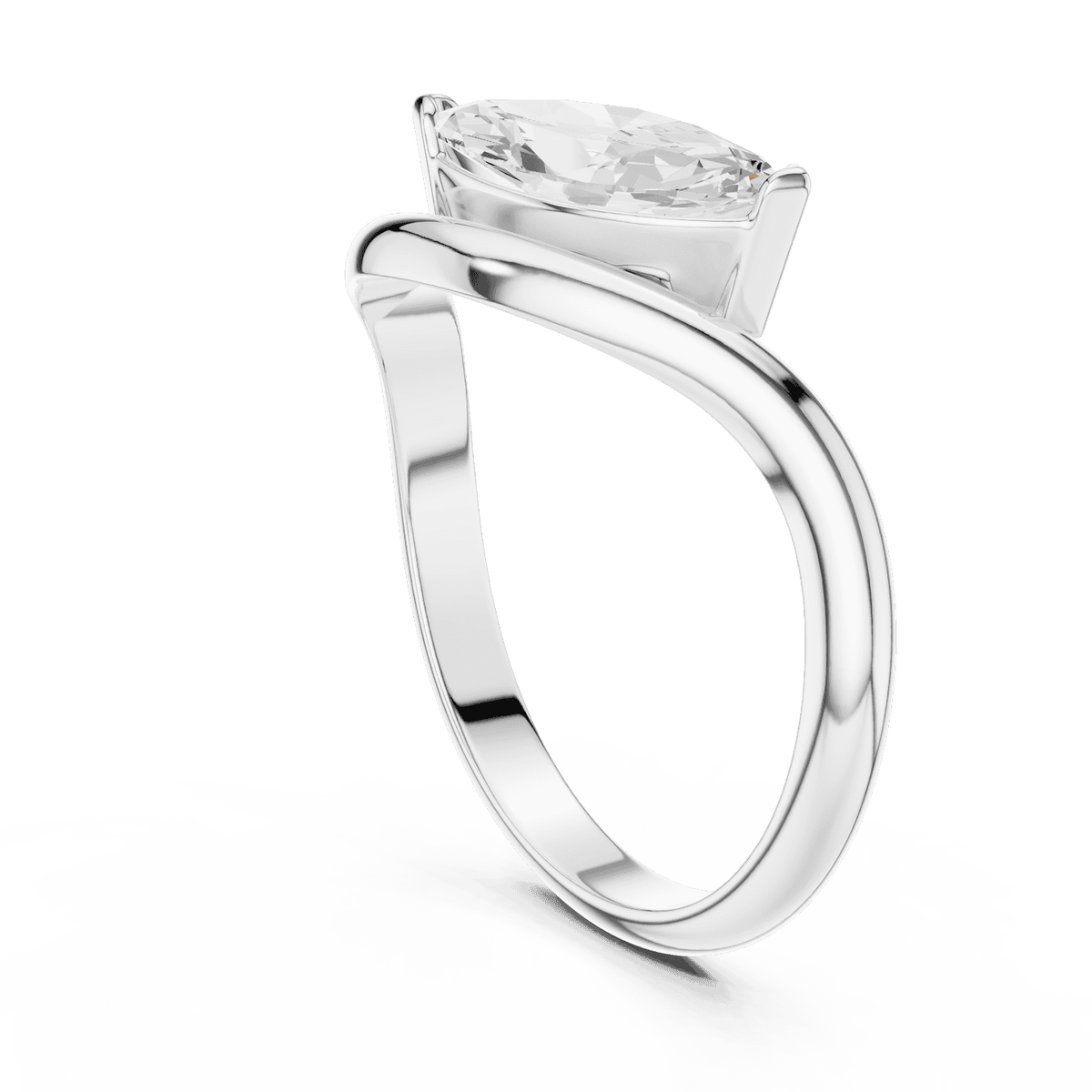 Marquise solitaire diamond ring featuring an elegant marquise-cut center stone on a sleek polished band by Aortas Jewels.