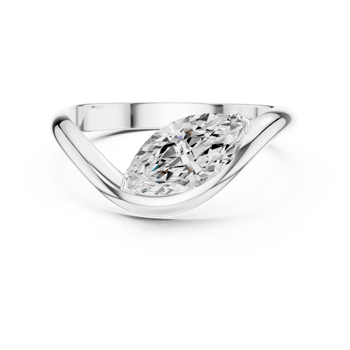 Marquise solitaire diamond ring featuring an elegant marquise-cut center stone on a sleek polished band by Aortas Jewels.