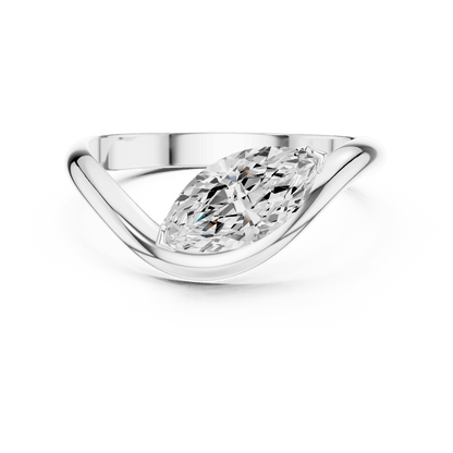 Marquise solitaire diamond ring featuring an elegant marquise-cut center stone on a sleek polished band by Aortas Jewels.