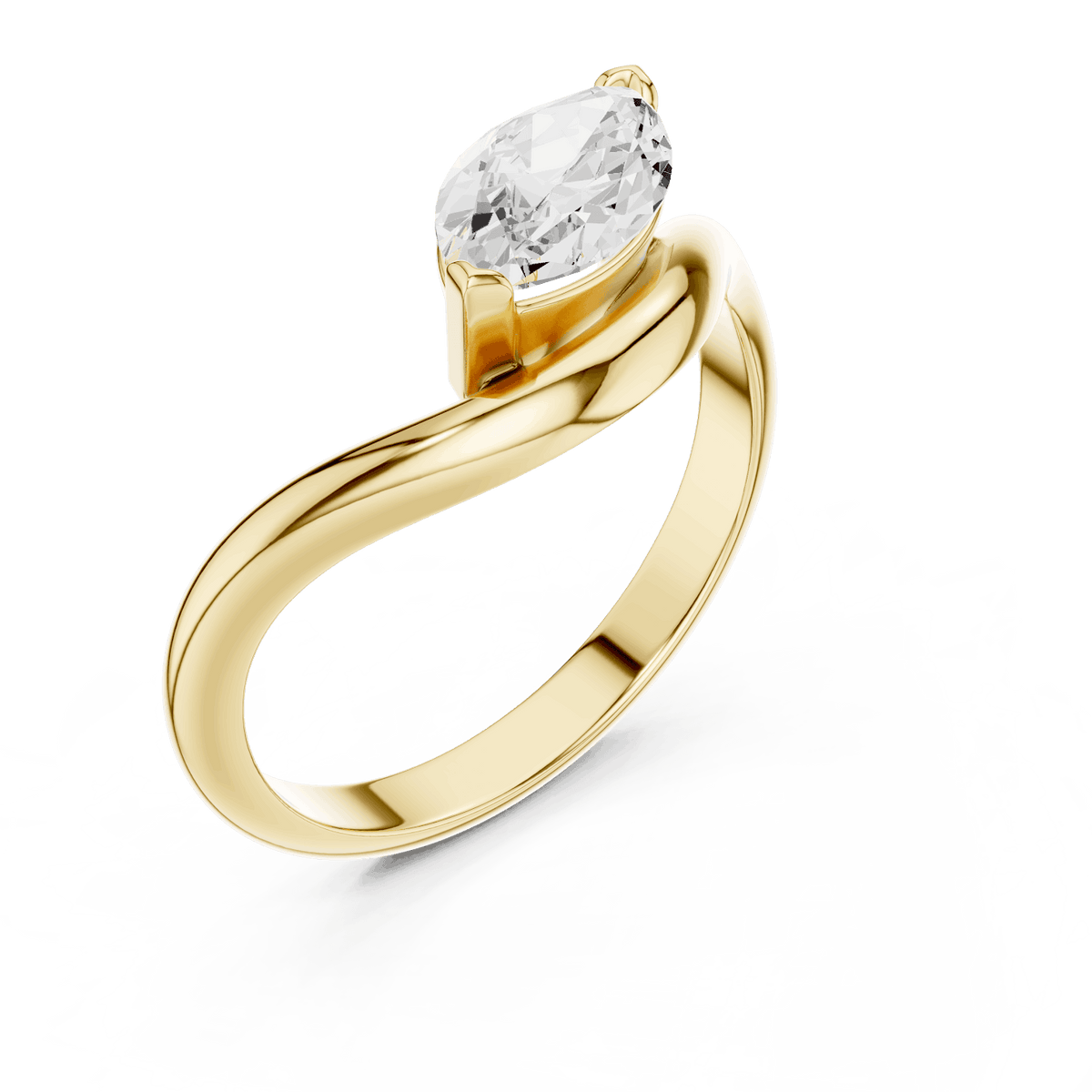 Marquise solitaire diamond ring featuring an elegant marquise-cut center stone on a sleek polished band by Aortas Jewels.