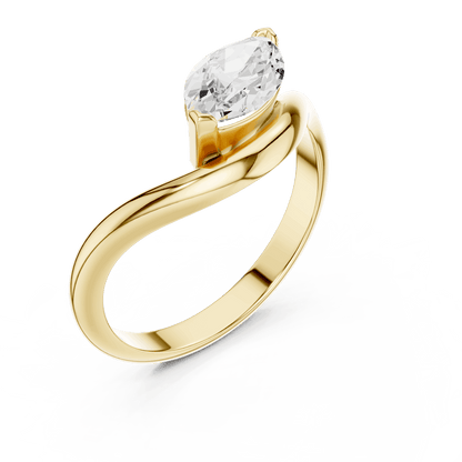 Marquise solitaire diamond ring featuring an elegant marquise-cut center stone on a sleek polished band by Aortas Jewels.