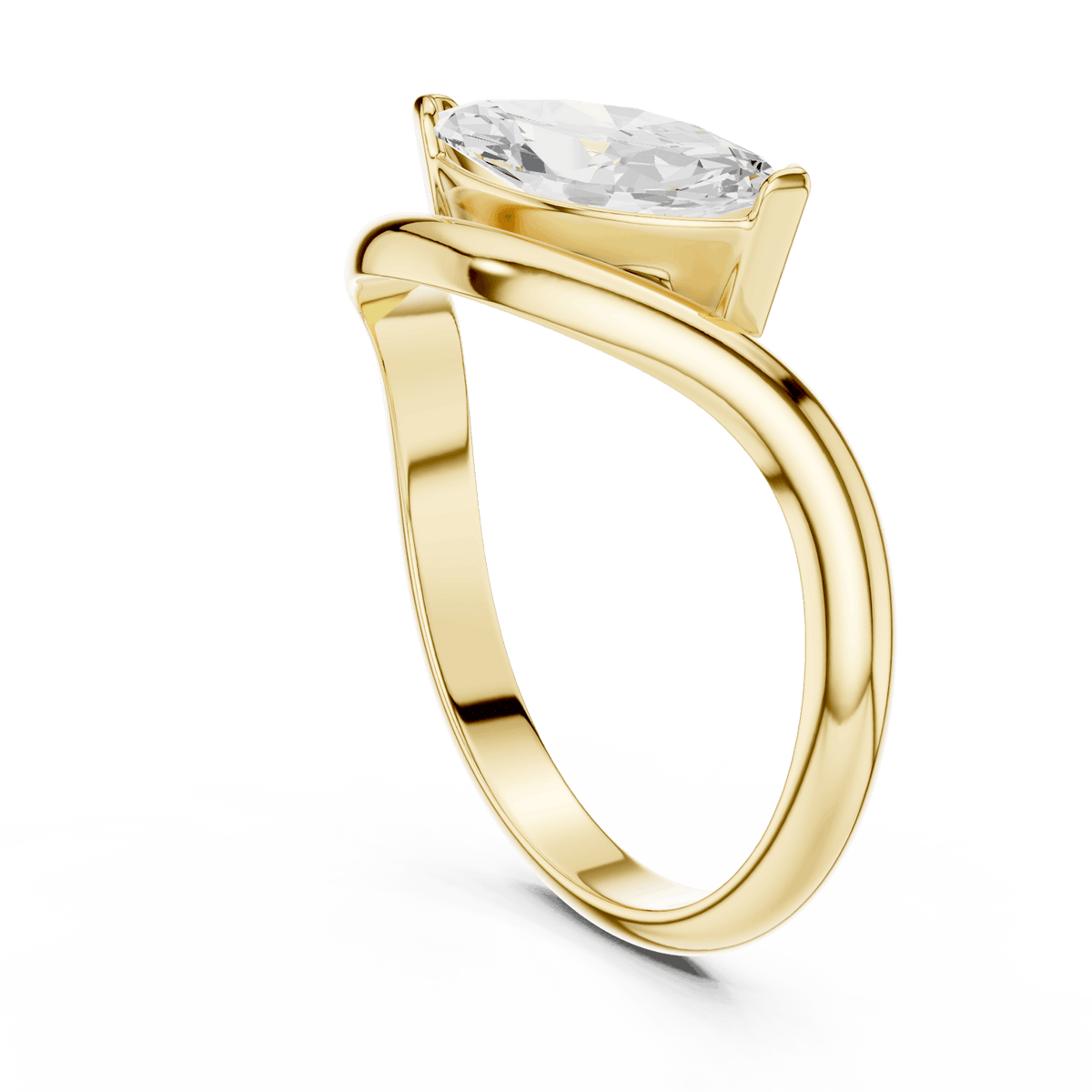 Marquise solitaire diamond ring featuring an elegant marquise-cut center stone on a sleek polished band by Aortas Jewels.