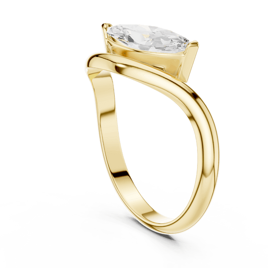 Marquise solitaire diamond ring featuring an elegant marquise-cut center stone on a sleek polished band by Aortas Jewels.