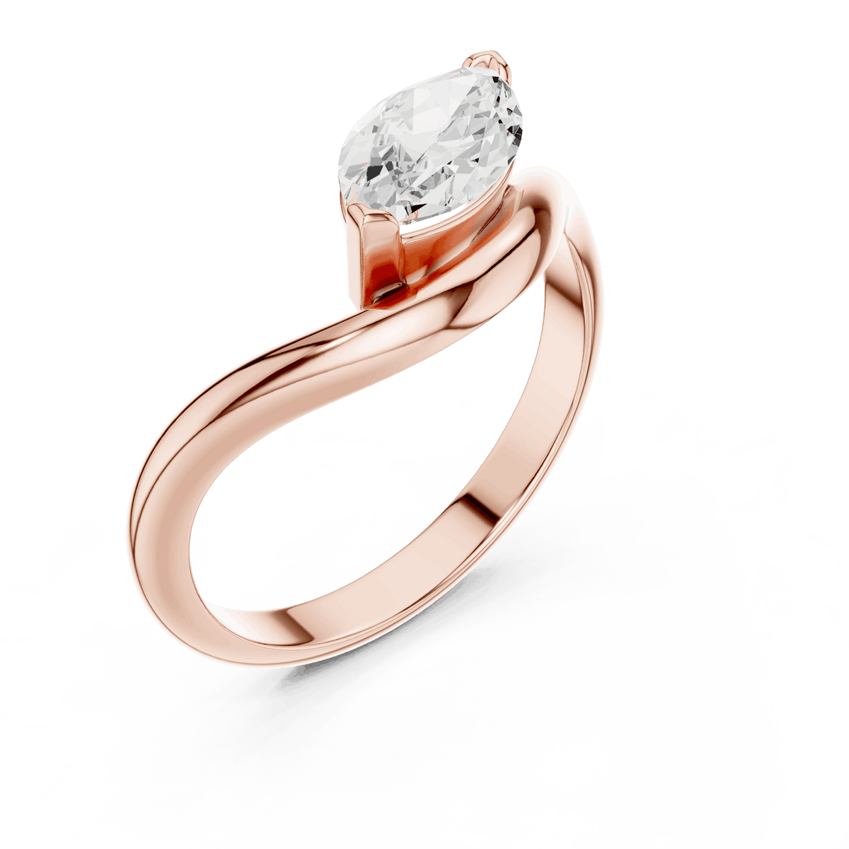 Marquise solitaire diamond ring featuring an elegant marquise-cut center stone on a sleek polished band by Aortas Jewels.