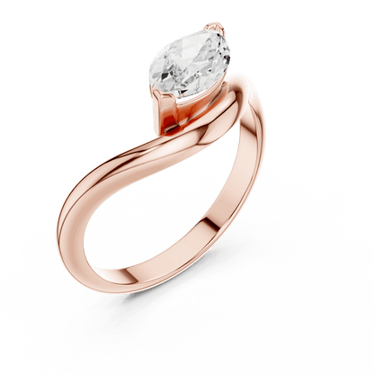 Marquise solitaire diamond ring featuring an elegant marquise-cut center stone on a sleek polished band by Aortas Jewels.