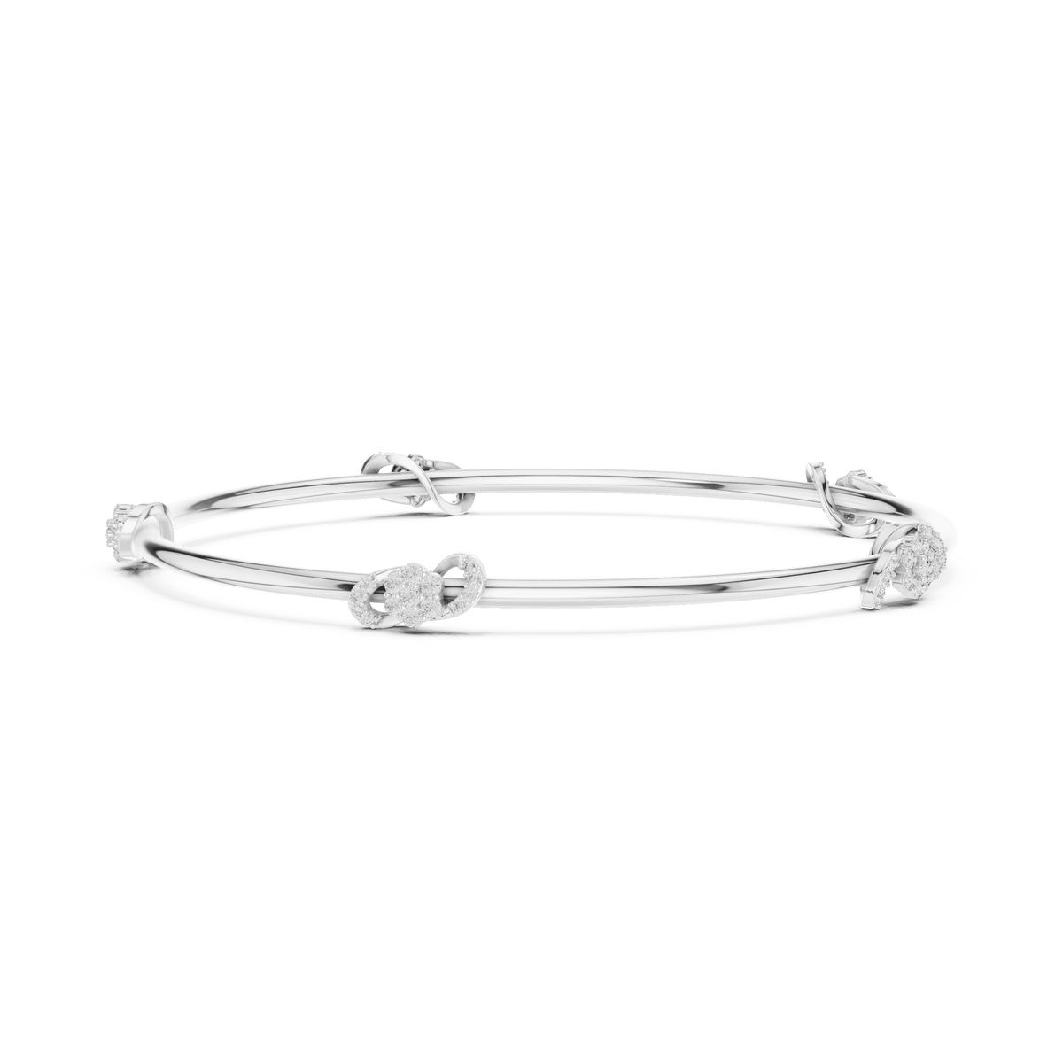 Minimalist floral crystal bangle bracelet featuring delicate flower-inspired charms on a sleek polished silver-tone bangle by Aortas Jewels.