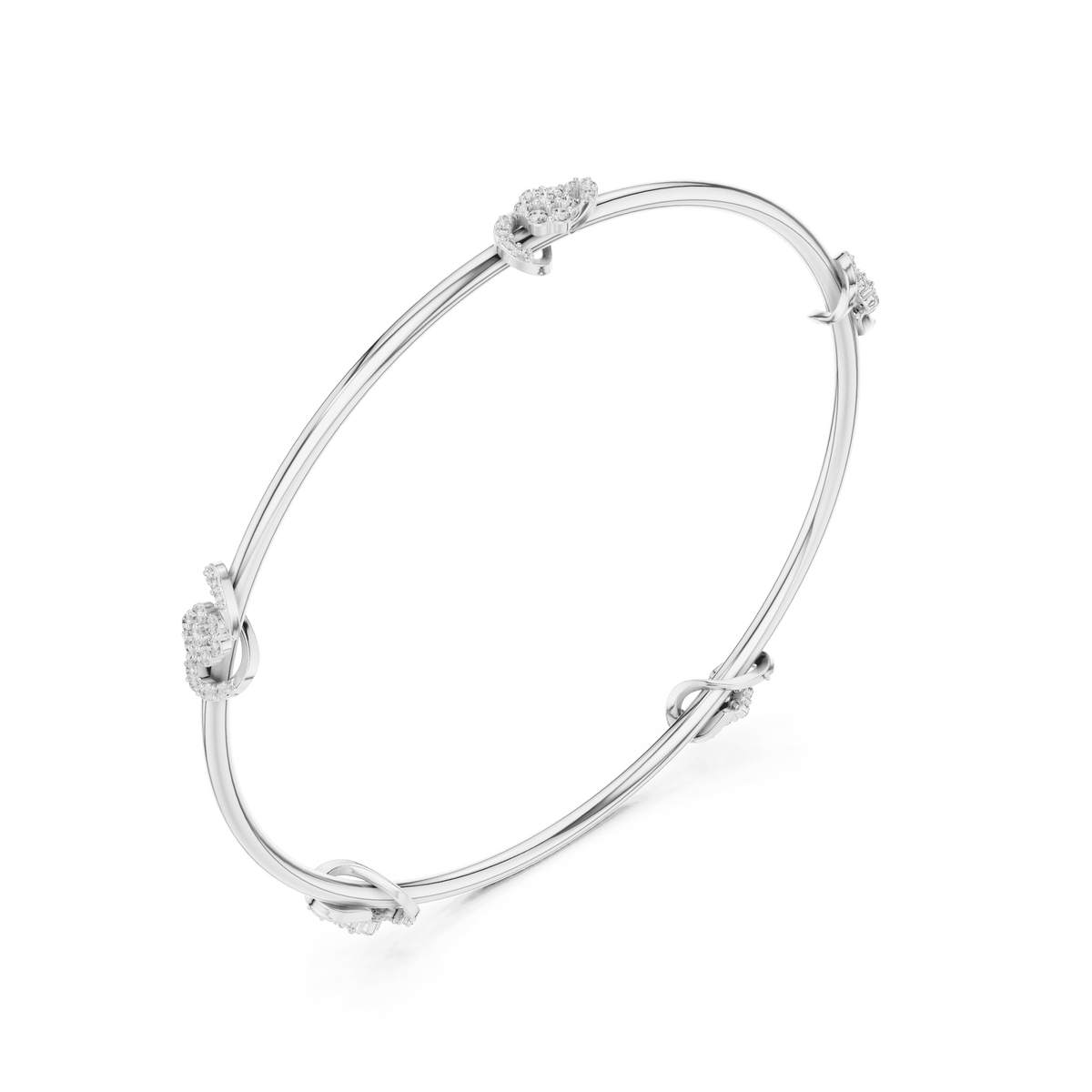 Minimalist floral crystal bangle bracelet featuring delicate flower-inspired charms on a sleek polished silver-tone bangle by Aortas Jewels.