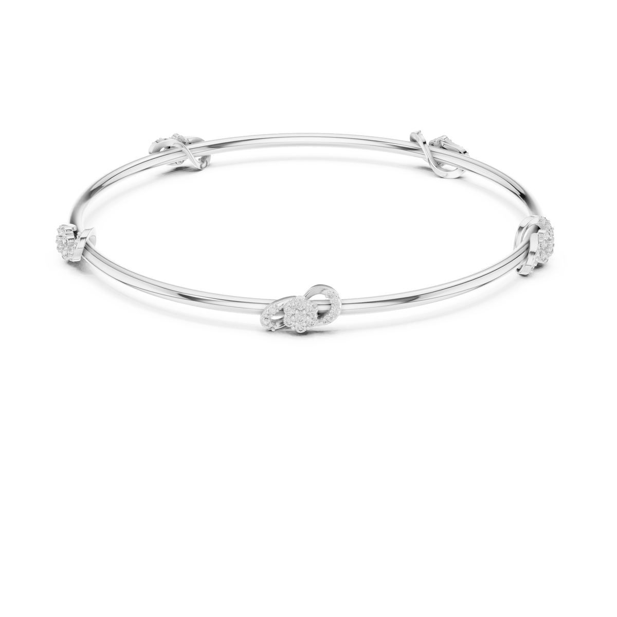 Minimalist floral crystal bangle bracelet featuring delicate flower-inspired charms on a sleek polished silver-tone bangle by Aortas Jewels.