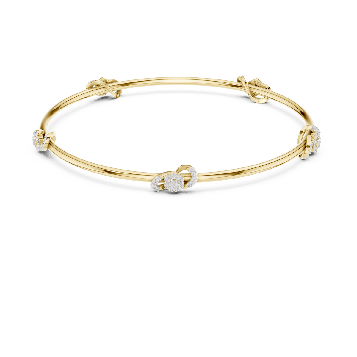 Minimalist floral crystal bangle bracelet featuring delicate flower-inspired charms on a sleek polished silver-tone bangle by Aortas Jewels.