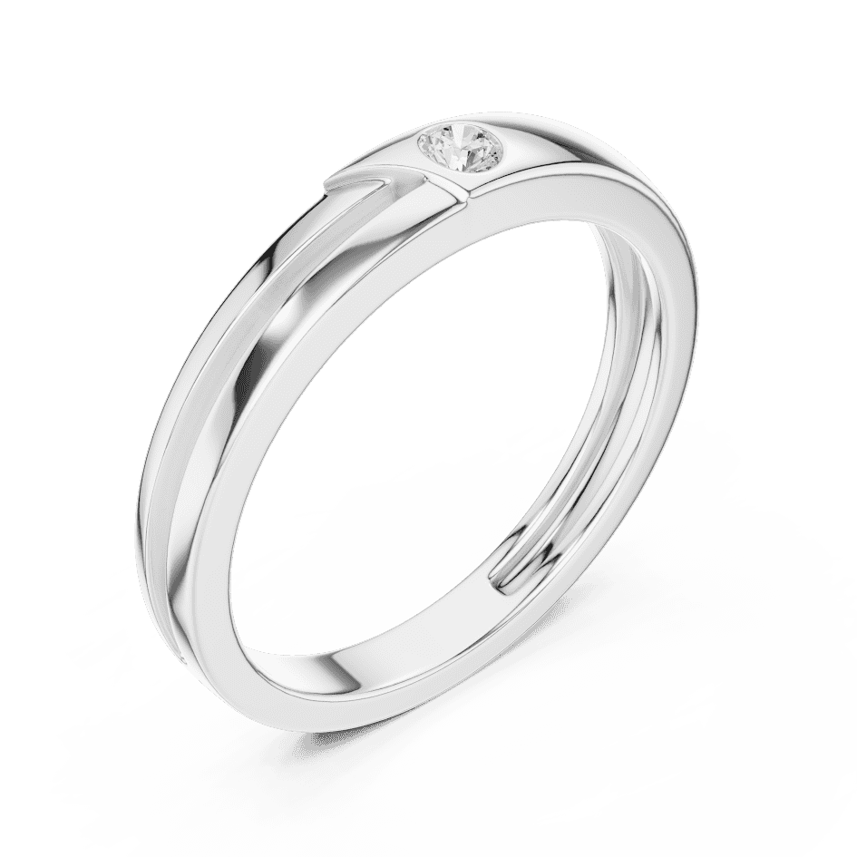 Minimalist solitaire diamond band ring with a sleek polished design and a single sparkling stone by Aortas Jewels.