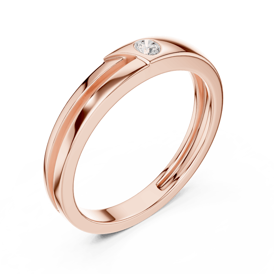 Minimalist solitaire diamond band ring with a sleek polished design and a single sparkling stone by Aortas Jewels.