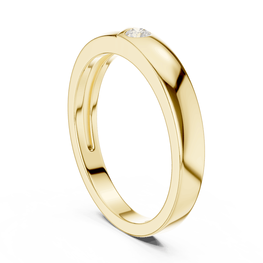 Minimalist solitaire diamond band ring with a sleek polished design and a single sparkling stone by Aortas Jewels.