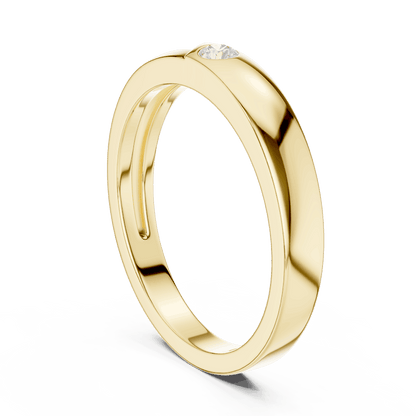 Minimalist solitaire diamond band ring with a sleek polished design and a single sparkling stone by Aortas Jewels.