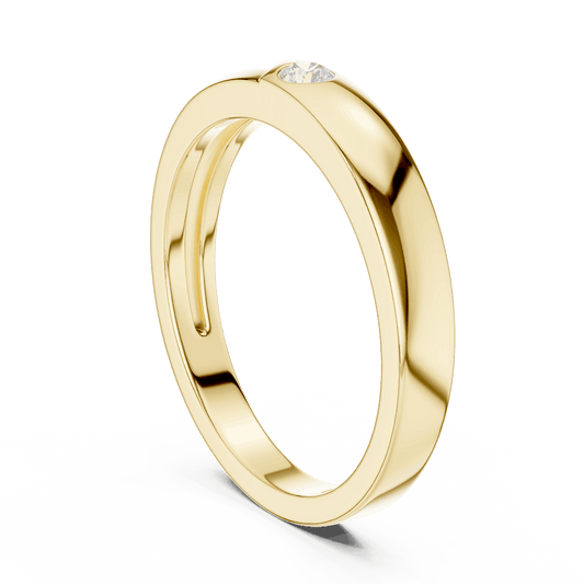 Minimalist solitaire diamond band ring with a sleek polished design and a single sparkling stone by Aortas Jewels.