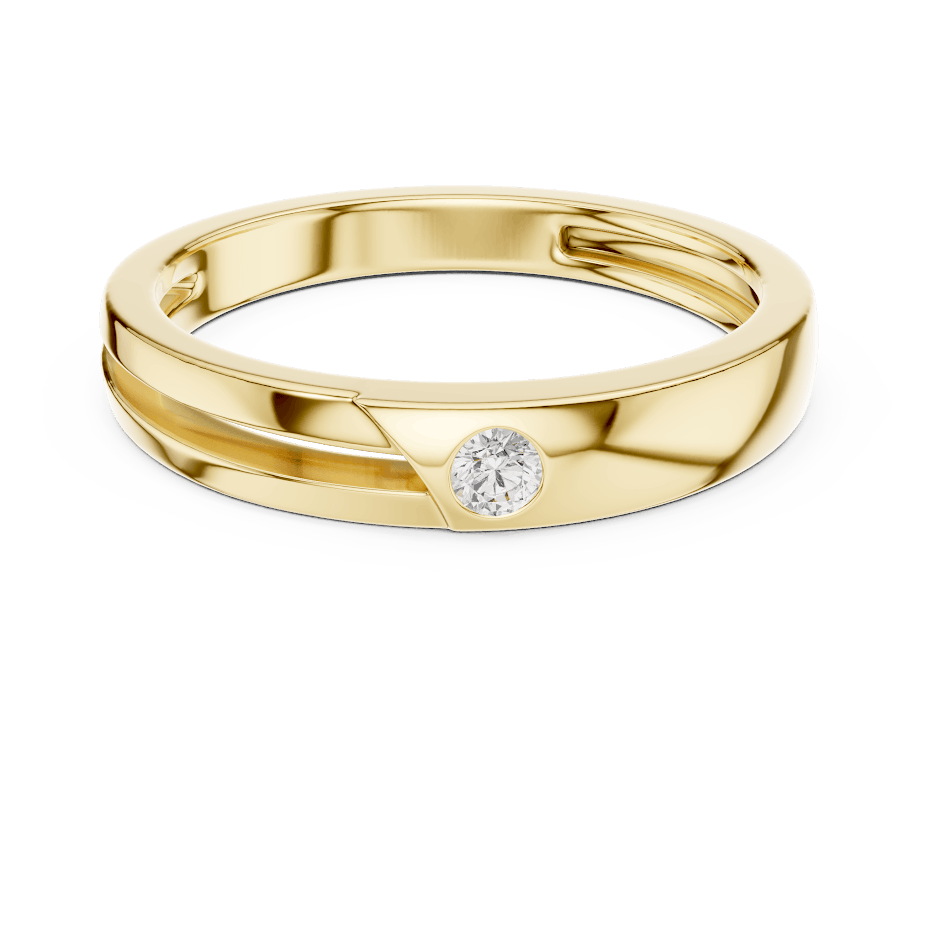 Minimalist solitaire diamond band ring with a sleek polished design and a single sparkling stone by Aortas Jewels.