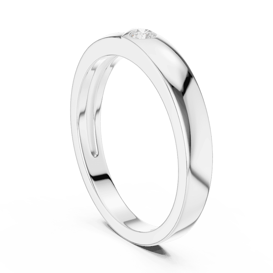 Minimalist solitaire diamond band ring with a sleek polished design and a single sparkling stone by Aortas Jewels.