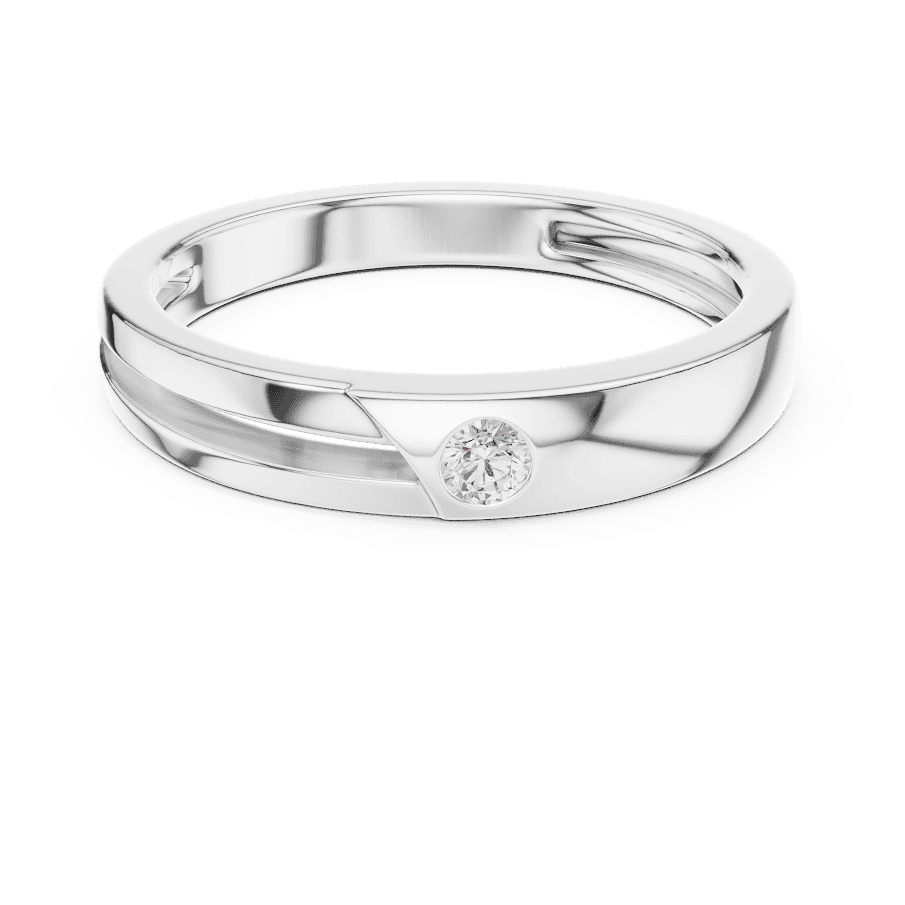 Minimalist solitaire diamond band ring with a sleek polished design and a single sparkling stone by Aortas Jewels.